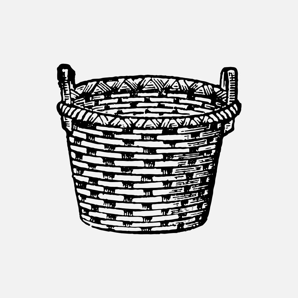 Basket clipart, black ink drawing vector, digitally enhanced from our own original copy of The Open Door to Independence…