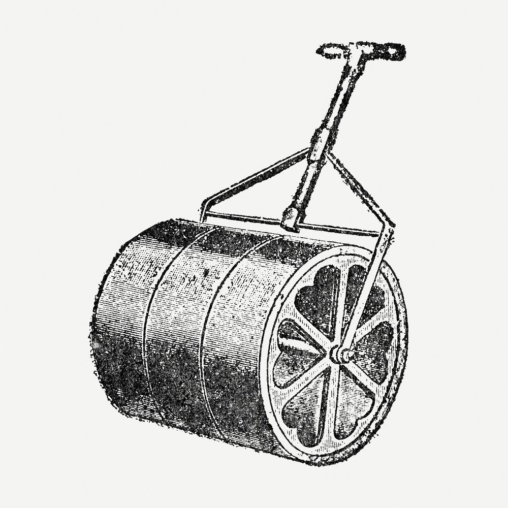 Lawn roller clipart, black ink drawing psd, digitally enhanced from our own original copy of The Open Door to Independence…