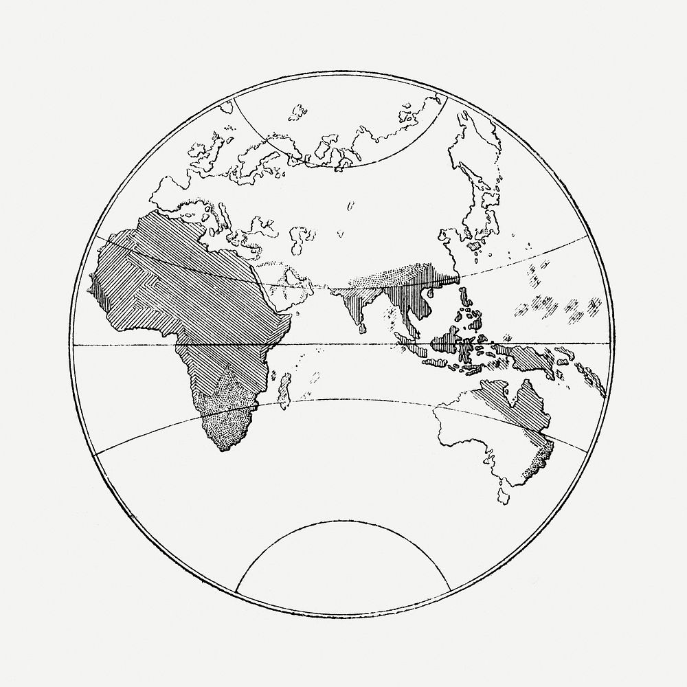 Globe collage element, vintage hand drawn world map illustration psd