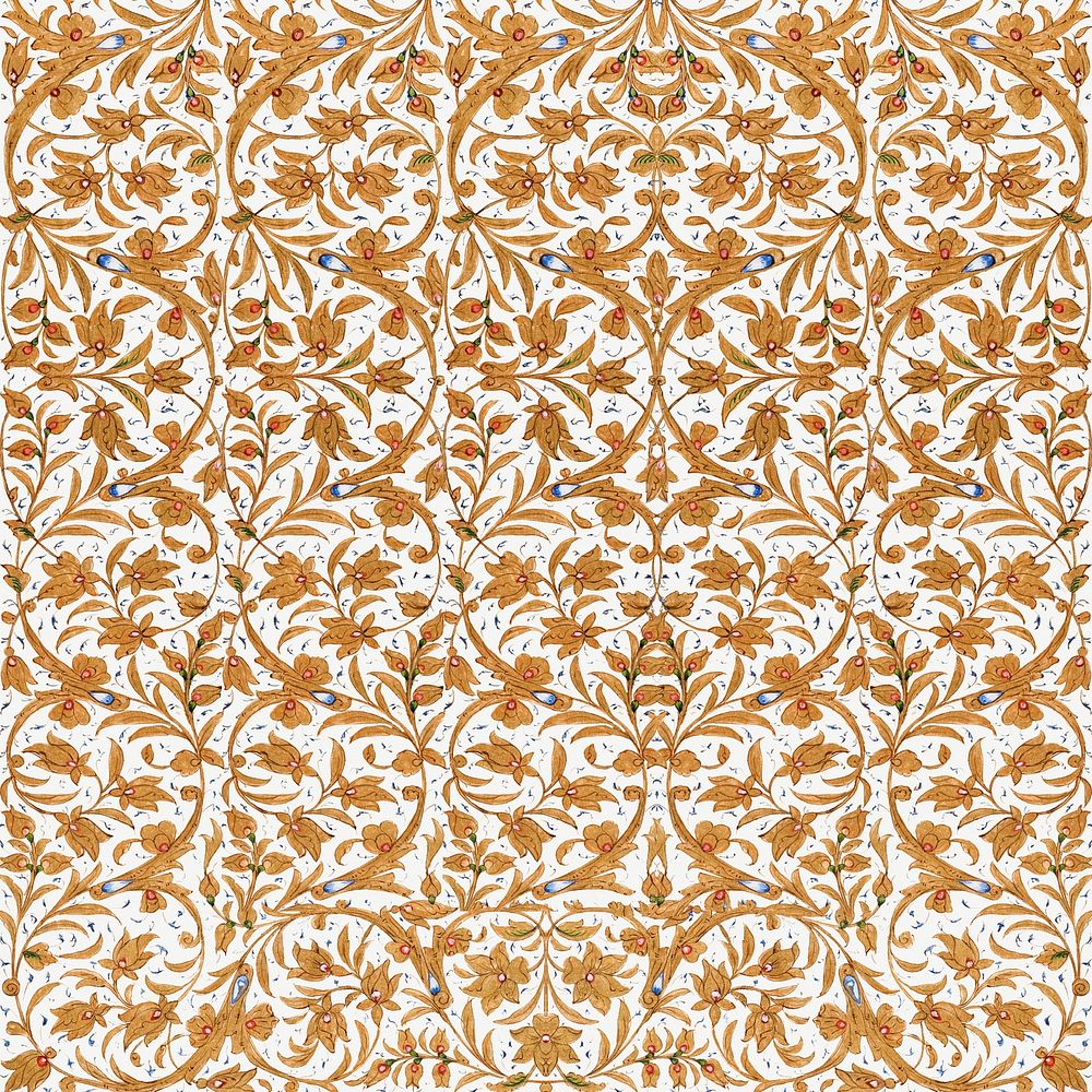 Vintage brown floral psd pattern background, featuring public domain artworks
