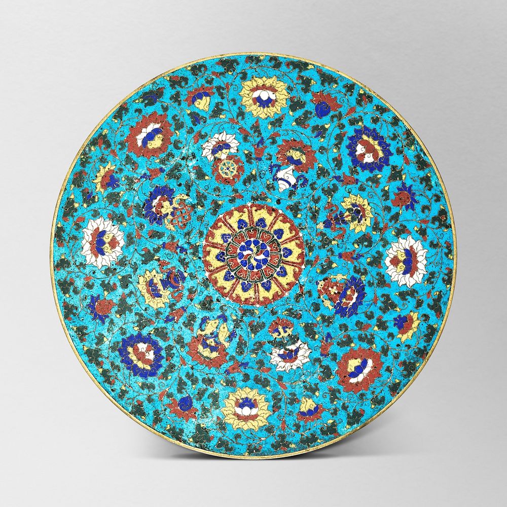 Vintage blue Mandala pattern dish, featuring public domain artworks