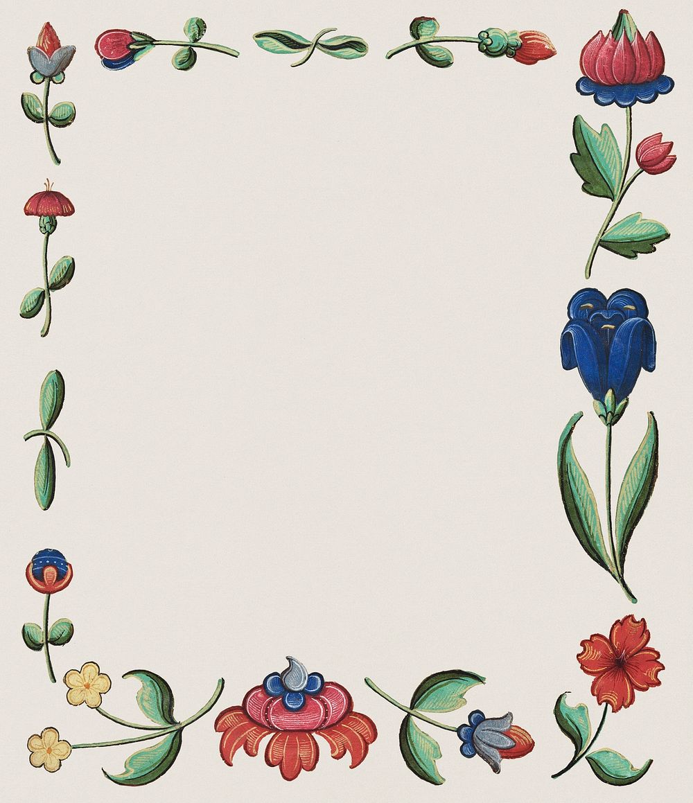 Vintage colorful floral frame, featuring public domain artworks