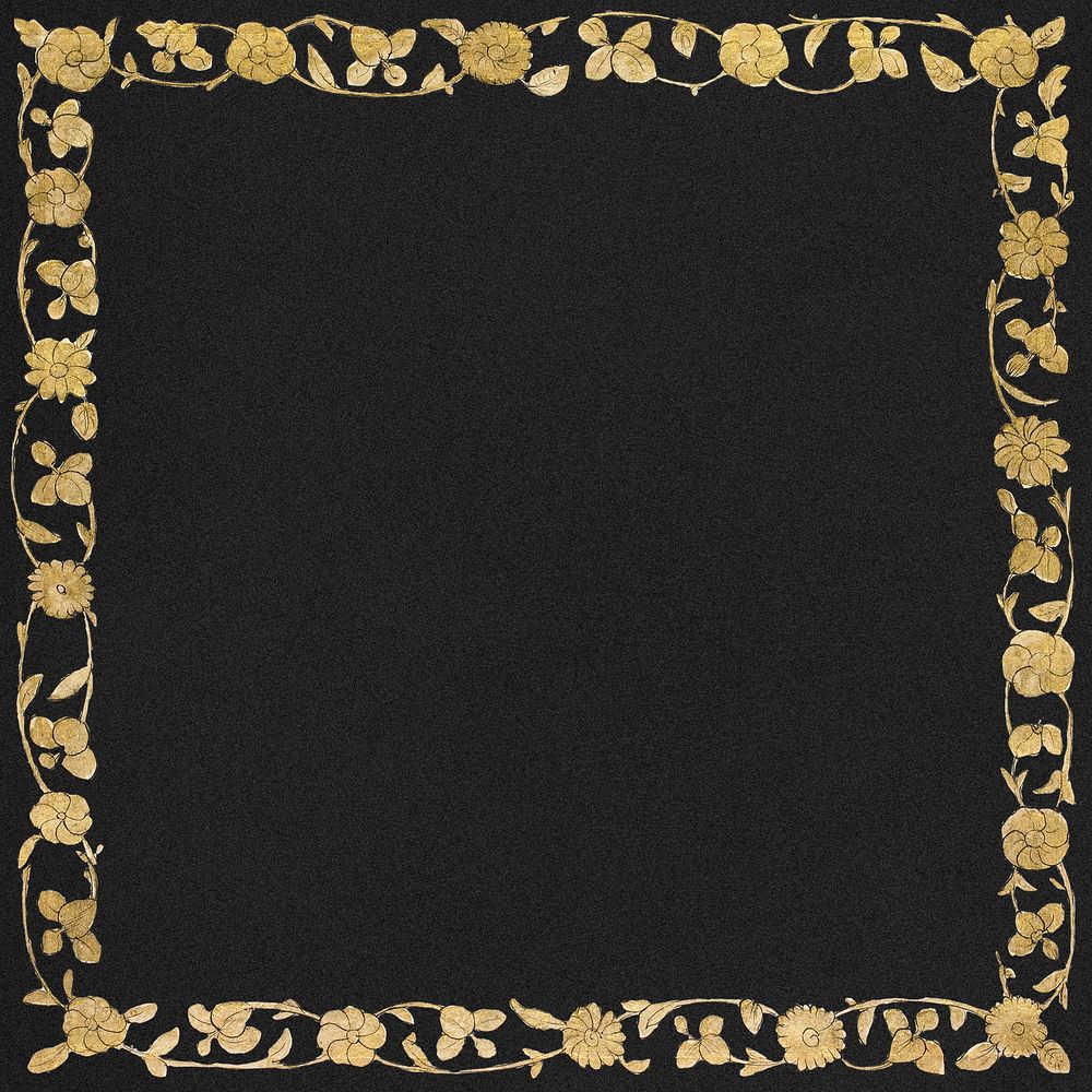 Vintage gold floral frame, featuring public domain artworks