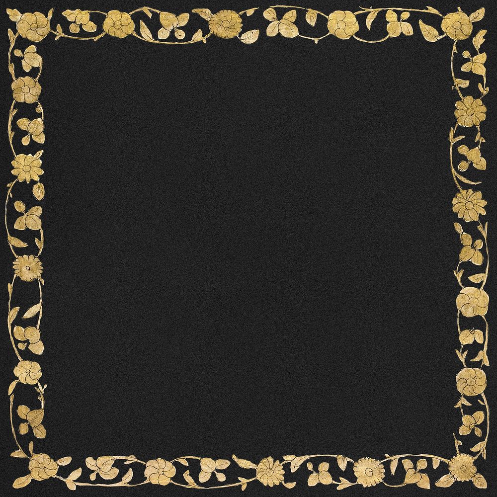 Vintage gold floral frame psd, featuring public domain artworks