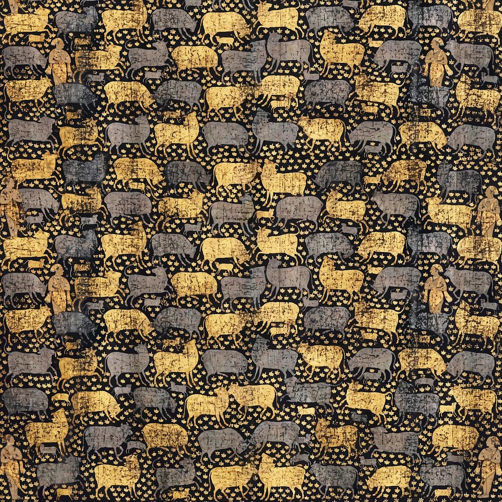 Vintage gold and black cow pattern background vector, featuring public domain artworks