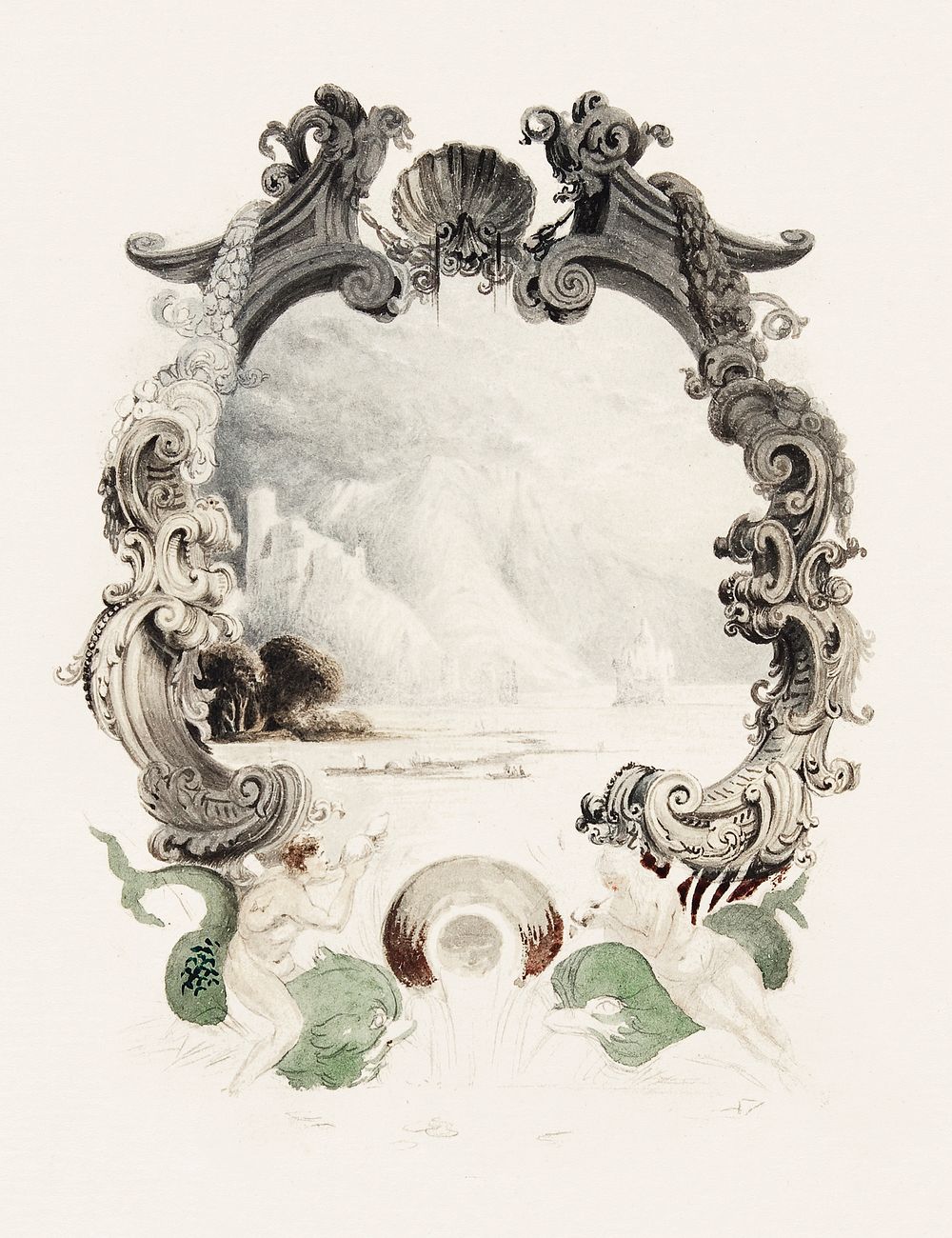 Ornamental marine cartouche during the 19th century. Original from The MET Museum. Digitally enhanced by rawpixel.
