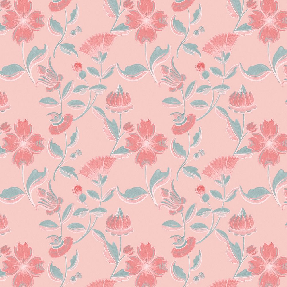 Vintage pink floral pattern background, featuring public domain artworks