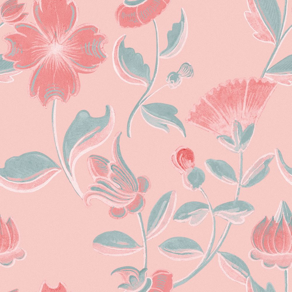Vintage pink floral pattern background psd, featuring public domain artworks