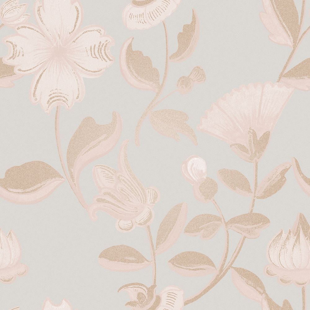 Vintage neutral floral pattern background psd, featuring public domain artworks