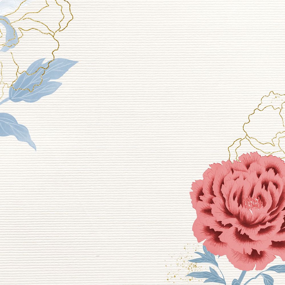 Peony border, pink and blue flowers, aesthetic design psd