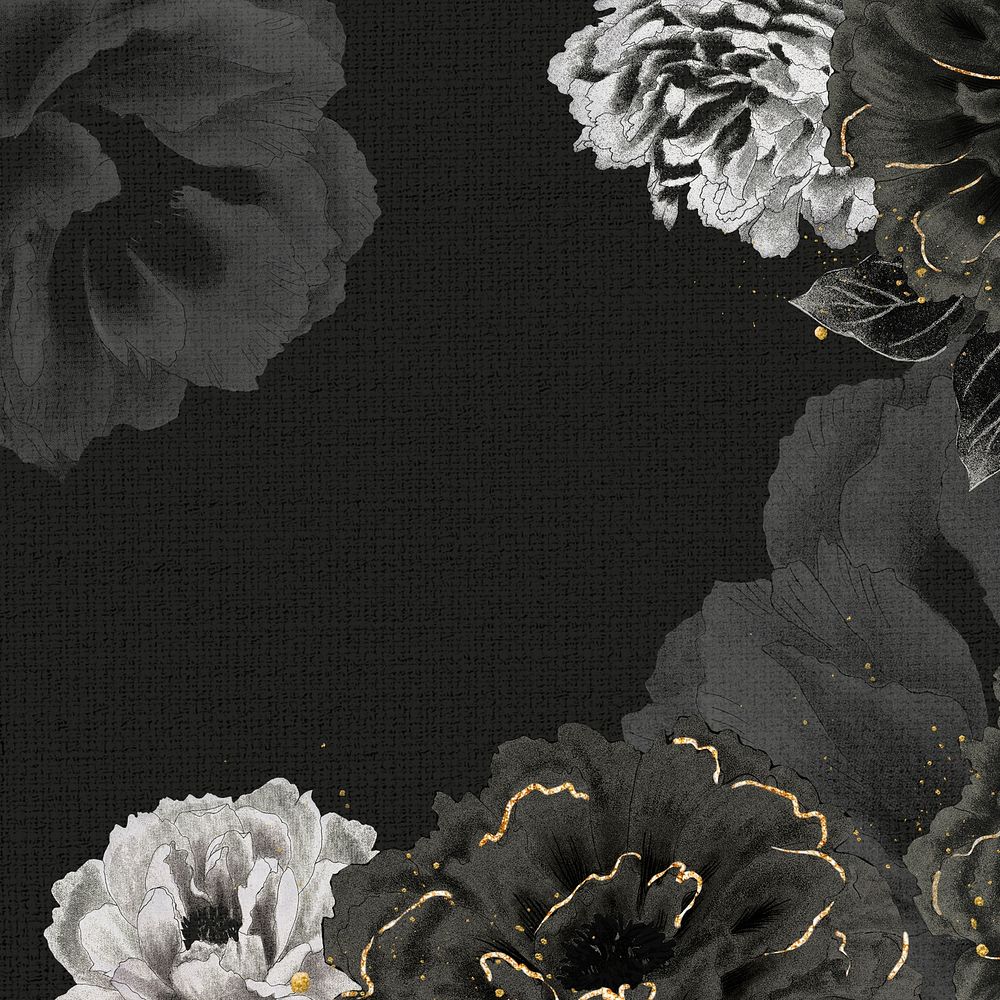 Black & white peony flower border on pink background psd