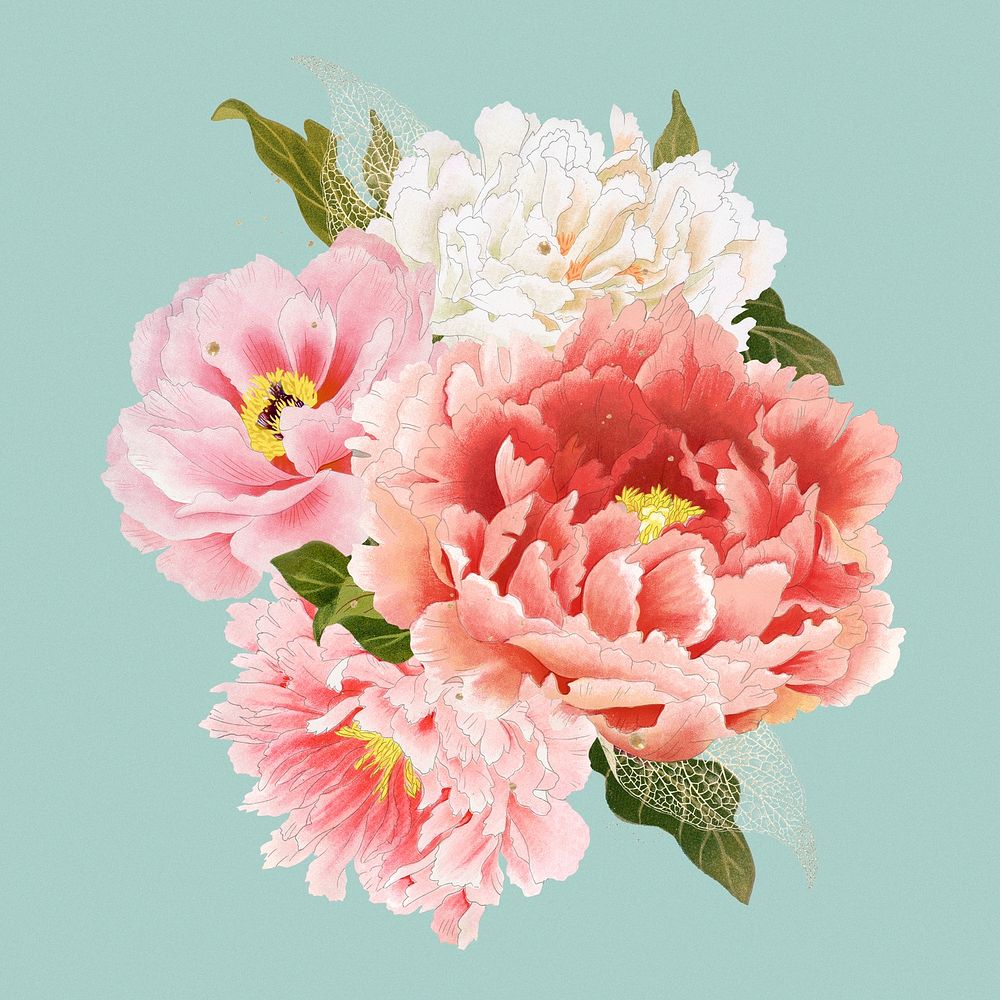 Aesthetic peony flower sticker, floral clipart psd