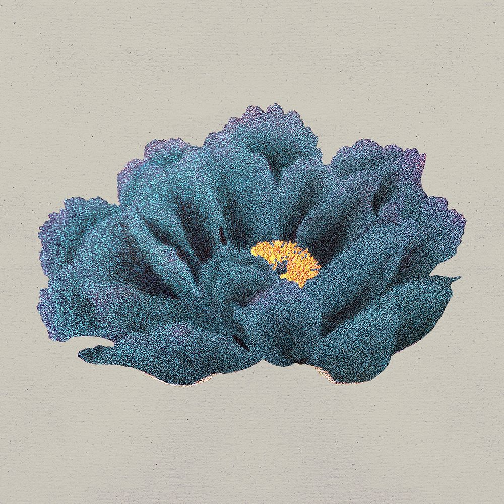 Peony flower clipart, blue botanical floral design psd