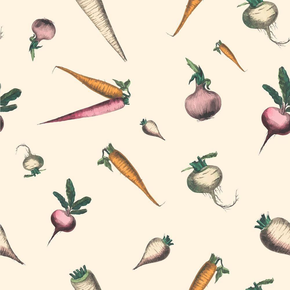 Vegetable seamless pattern vector background root and tuber crops art print, remix from artworks by by Marcius Willson and…
