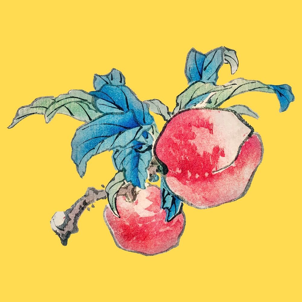 Peaches by Kōno Bairei (1844-1895). Digitally enhanced from our own original 1913 edition of Bairei Gakan.