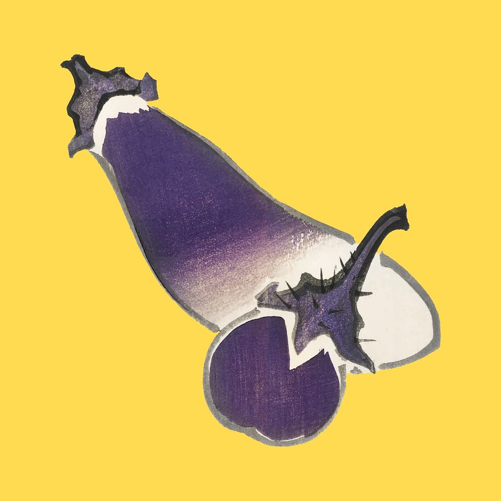 Eggplant and long eggplant by Kōno Bairei (1844-1895). Digitally enhanced from our own original 1913 edition of Bairei Gakan.