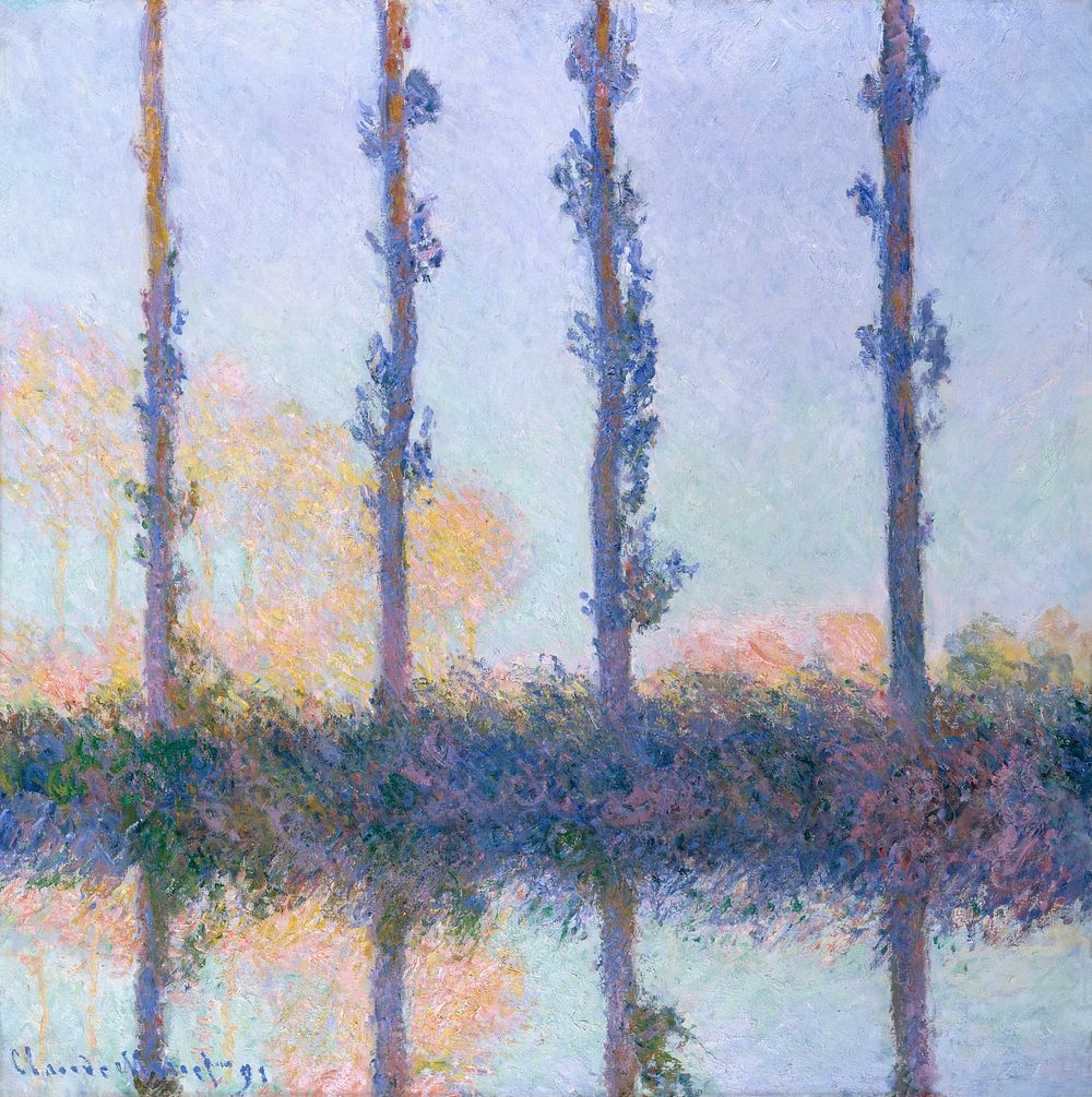The Four Trees (1891) by Claude Monet, high resolution famous painting. Original from The MET. Digitally enhanced by…
