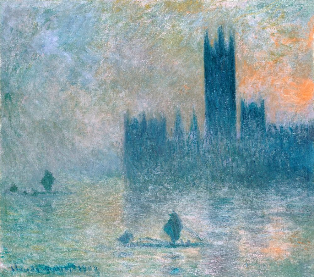 The Houses of Parliament (Effect of Fog) (1903&ndash;1904) by Claude Monet, high resolution famous painting. Original from…
