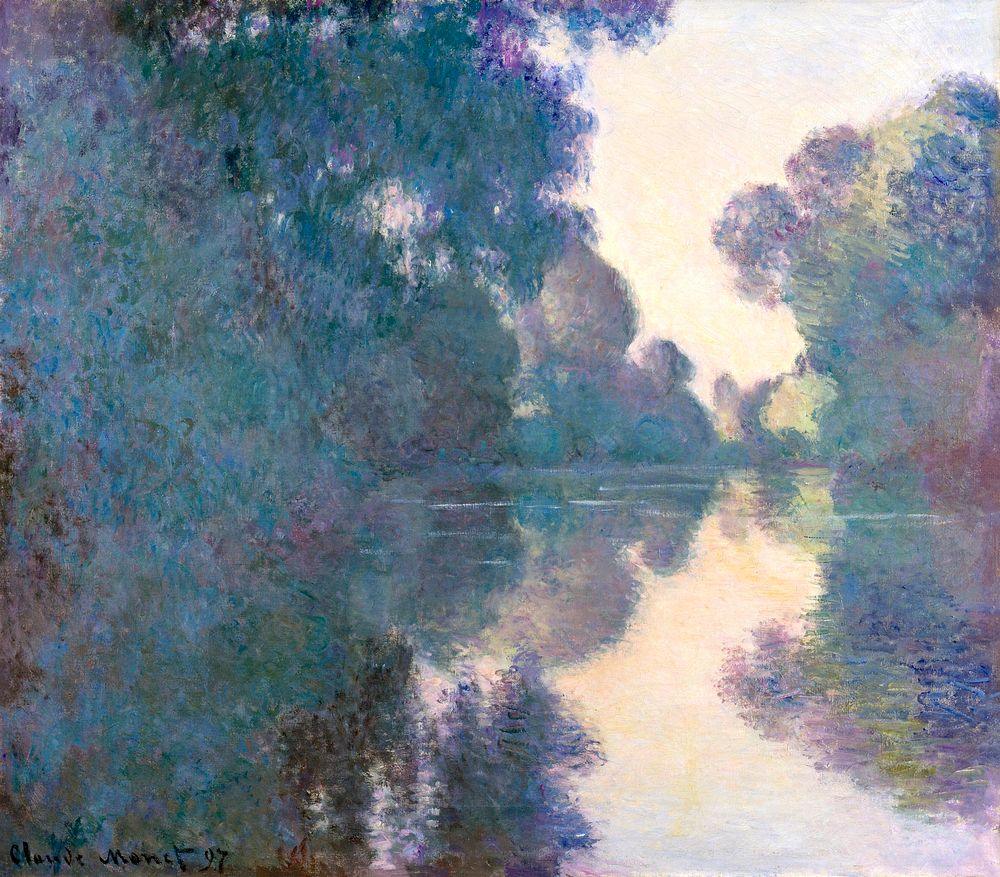 Morning on the Seine near Giverny (1897) by Claude Monet, high resolution famous painting. Original from The MET. Digitally…