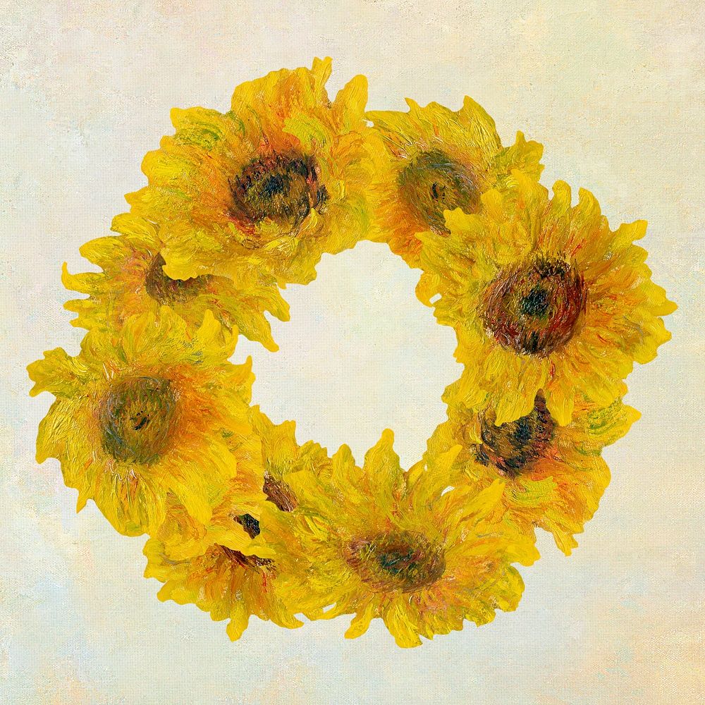 Sunflowers wreath remixed from the artworks of Claude Monet.
