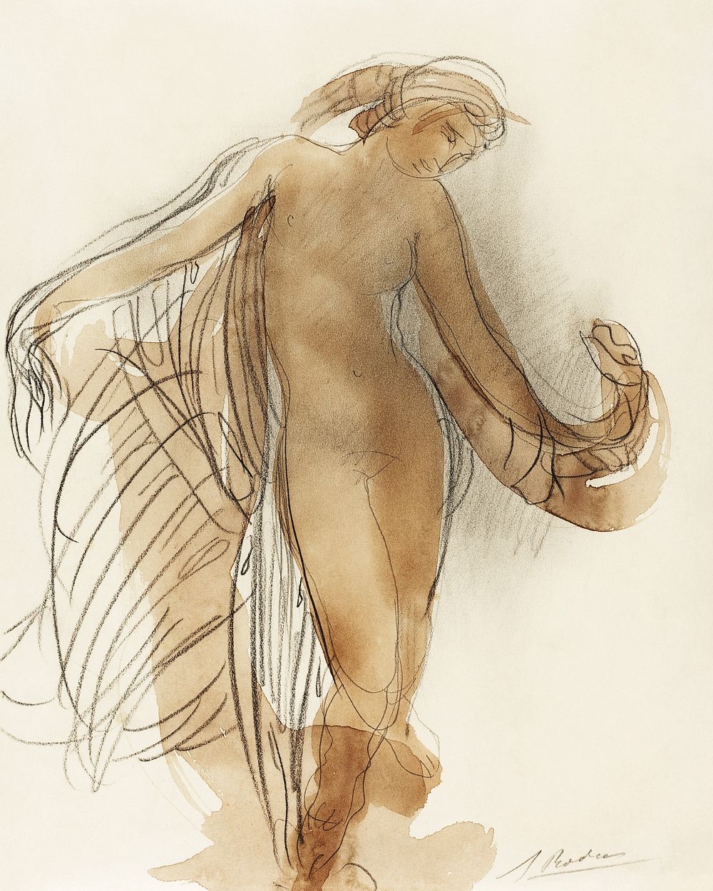 Naked woman dancing, vintage nude illustration. Figure Facing Forward by Auguste Rodin. Original from The National Gallery…