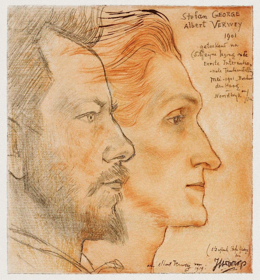 Portraits of Albert Verwey and Stefan George (1901) by Jan Toorop. Original from The Rijksmuseum. Digitally enhanced by…