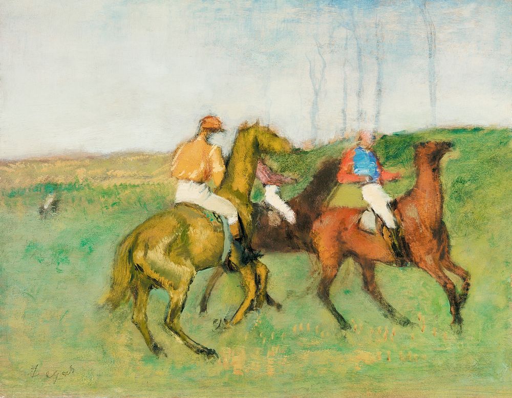 Jockeys and Race Horses (ca. 1890&ndash;1895) painting in high resolution by Edgar Degas. Original from Original from Barnes…