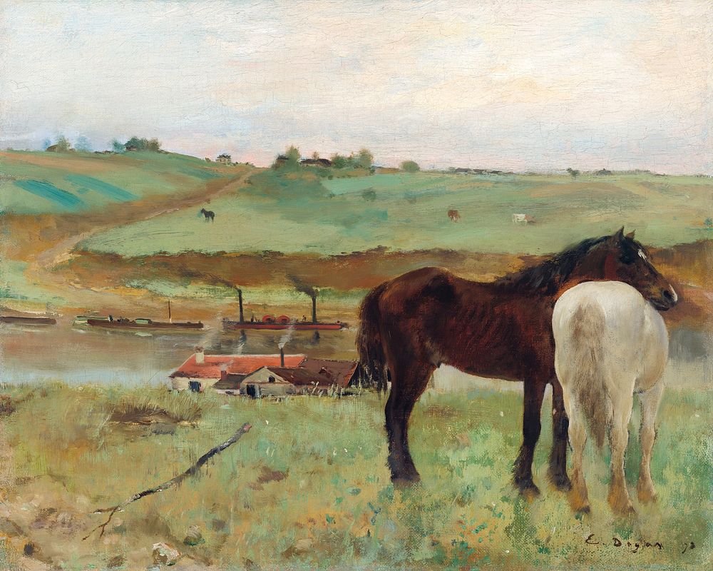 Horse in a Meadow (1871) painting in high resolution by Edgar Degas. Original from The National Gallery of Art. Digitally…
