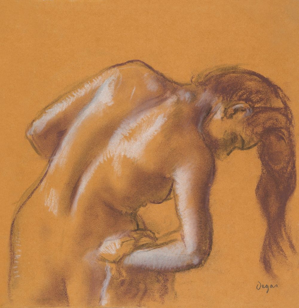 Nude lady. Bather Drying Herself (ca. 1892) drawing in high resolution by Edgar Degas. Original from The MET Museum.…