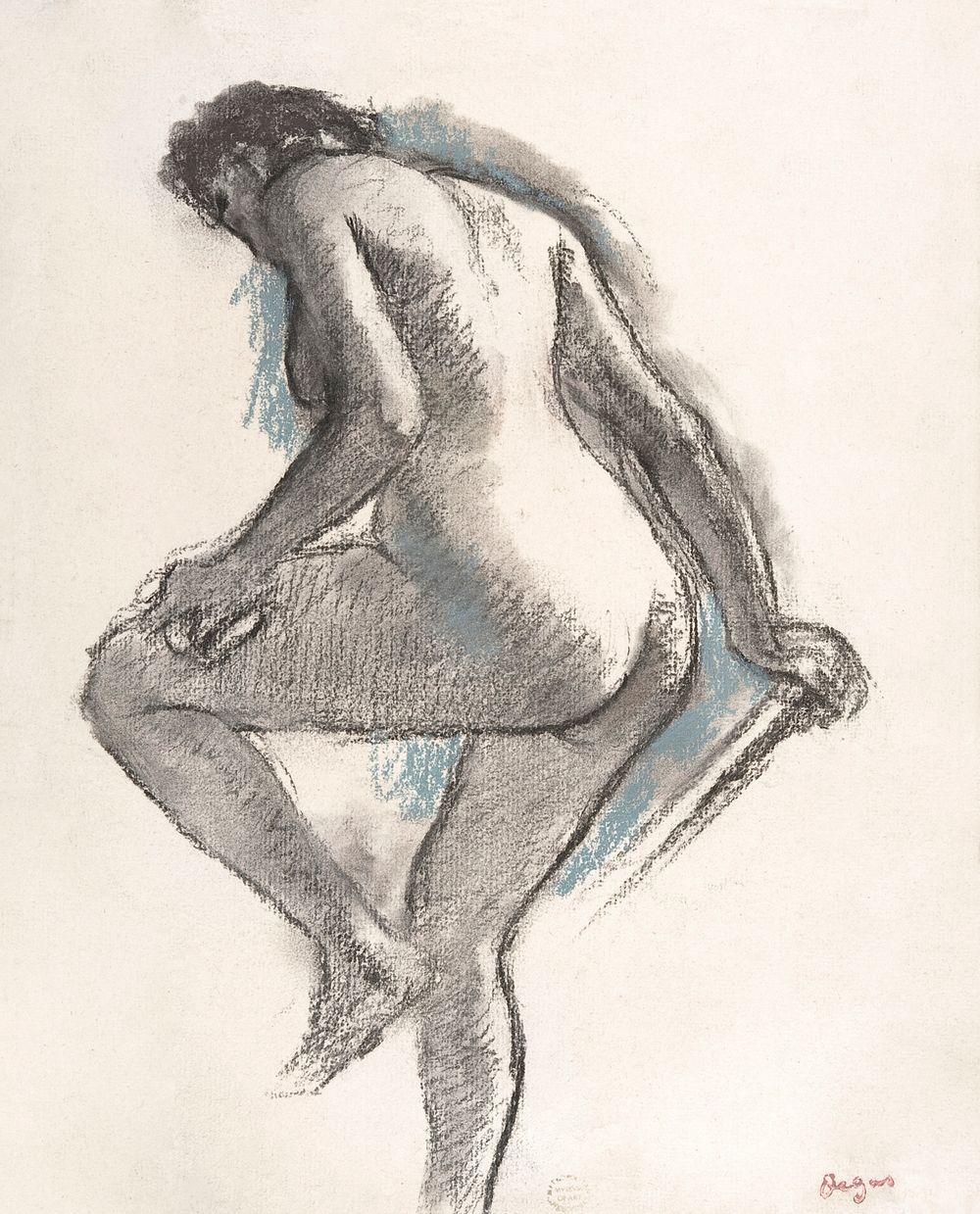 Naked woman. Bather Sponging Her Knee (ca. 1883&ndash;1884) drawing in high resolution by Edgar Degas. Original from The MET…