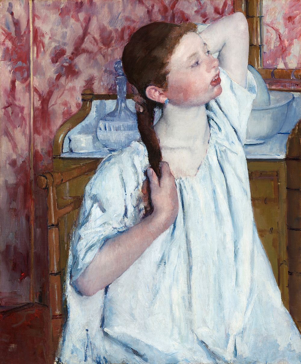 Girl Arranging Her Hair (1886) by Mary Cassatt. Original portrait painting from The National Gallery of Art. Digitally…