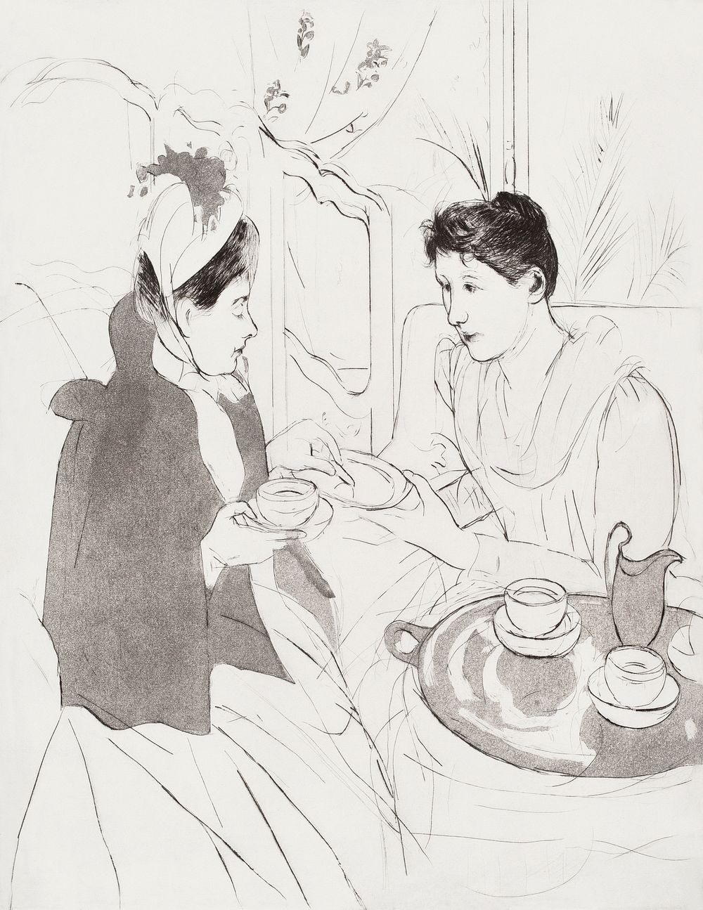 Afternoon Tea Party (1890&ndash;1891) by Mary Cassatt. Original portrait drawing from The National Gallery of Art. Digitally…