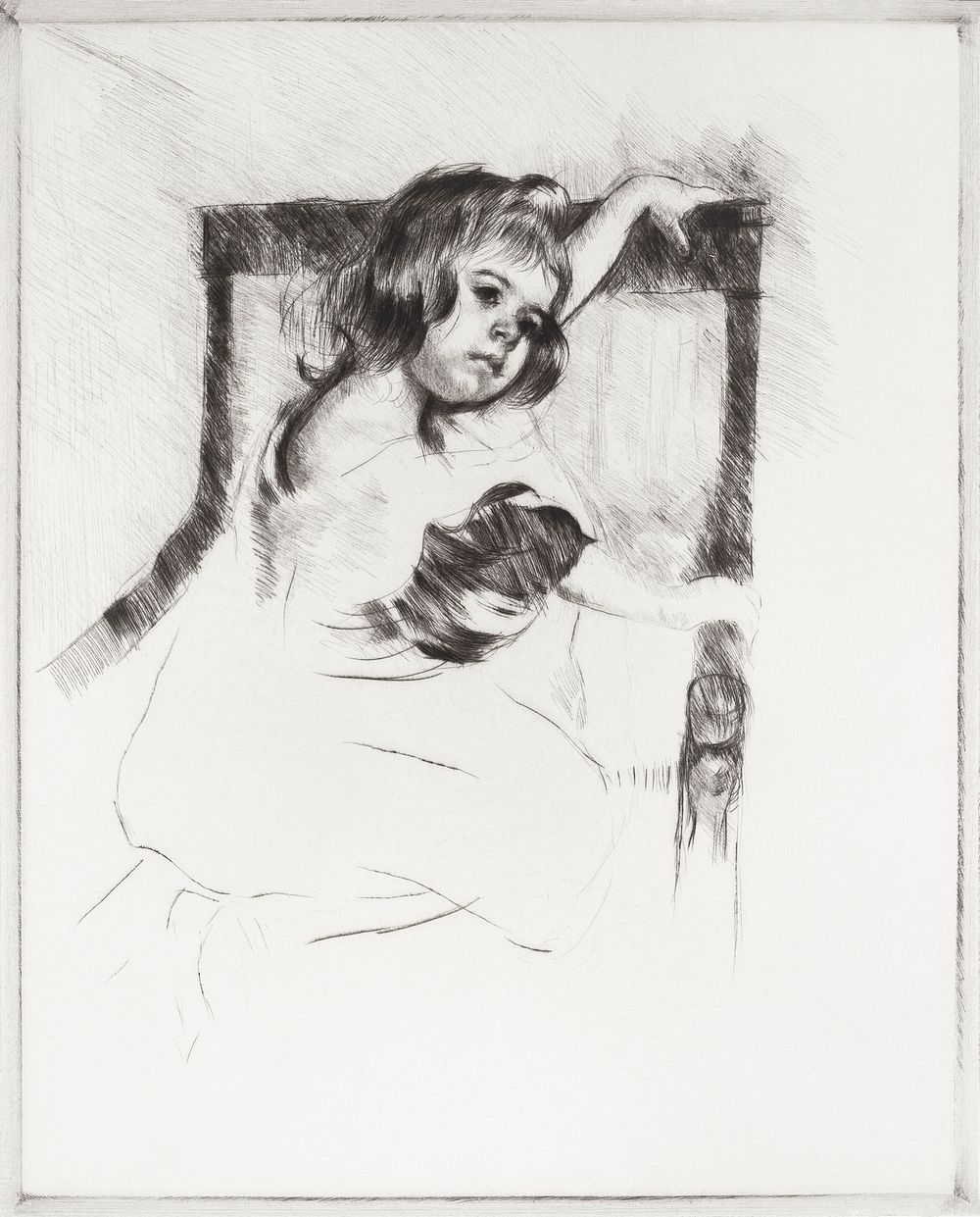 Margot, Resting Arms on Back of Armchair (1903) by Mary Cassatt. Original portrait drawing from 