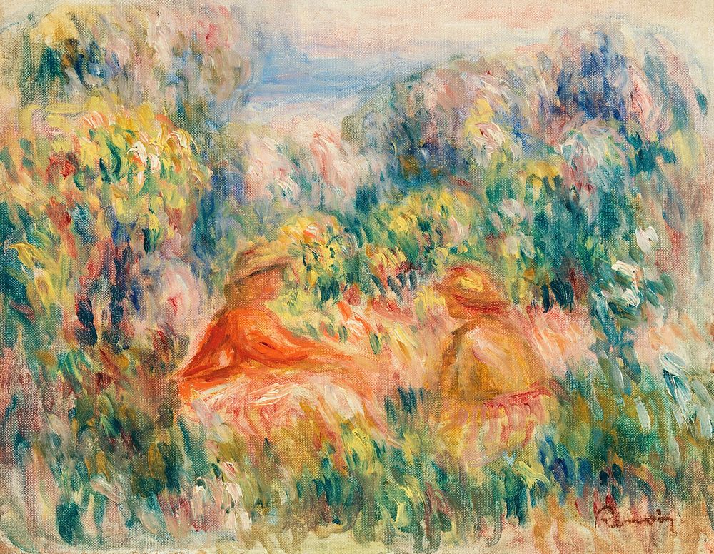 Two Women in a Landscape (Deux femmes dans un paysage) (1918) by Pierre-Auguste Renoir. Original from Barnes Foundation.…