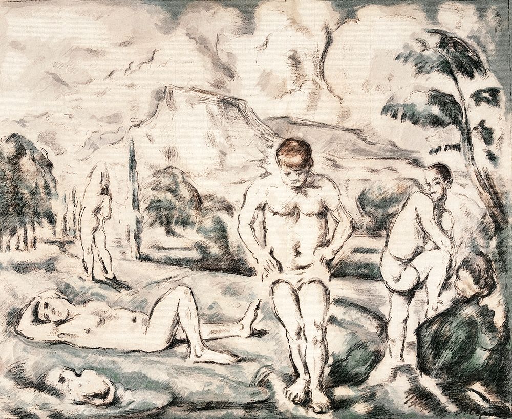 The Large Bathers (1898) by Pierre-Auguste Renoir. Original from Barnes Foundation. Digitally enhanced by rawpixel.