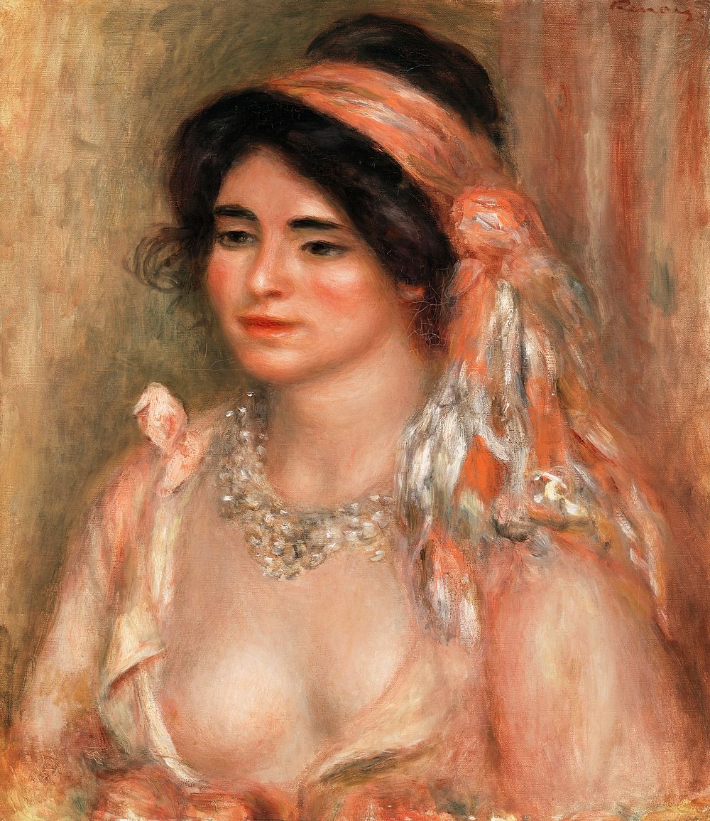 Woman with Black Hair (Jeune femme avec cheveux noirs, buste) (1911) by Pierre-Auguste Renoir. Original from Barnes…