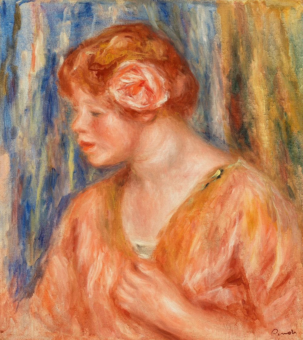 Young Woman with Rose (Jeune fille &Atilde;  la rose) (1917) by Pierre-Auguste Renoir. Original from Barnes Foundation.…