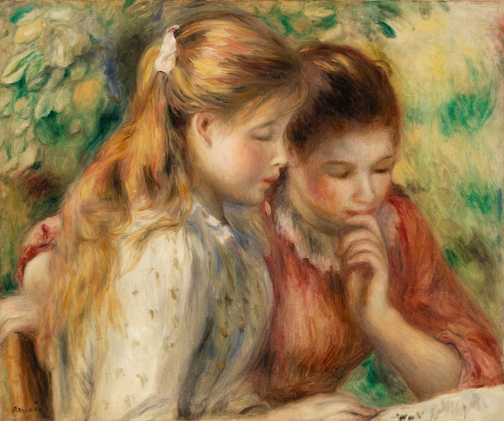 Reading (La Lecture) (1891) by Pierre-Auguste Renoir. Original from Barnes Foundation. Digitally enhanced by rawpixel.