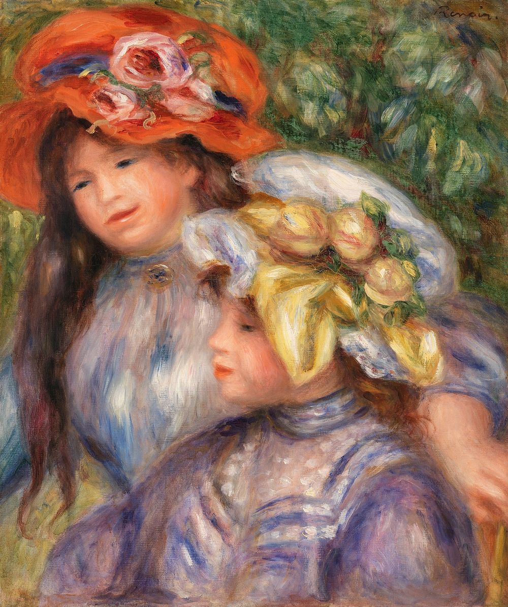 Two Girls (Deux fillettes) (1910) by Pierre-Auguste Renoir. Original from Barnes Foundation. Digitally enhanced by rawpixel.