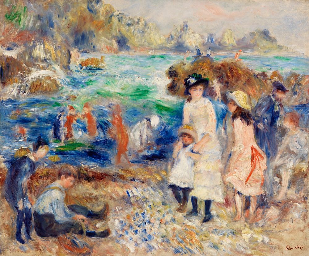 Children on the Seashore, Guernsey (Enfants au bord de la mer &Atilde;  Guernesey) (1883) by Pierre-Auguste Renoir. Original…