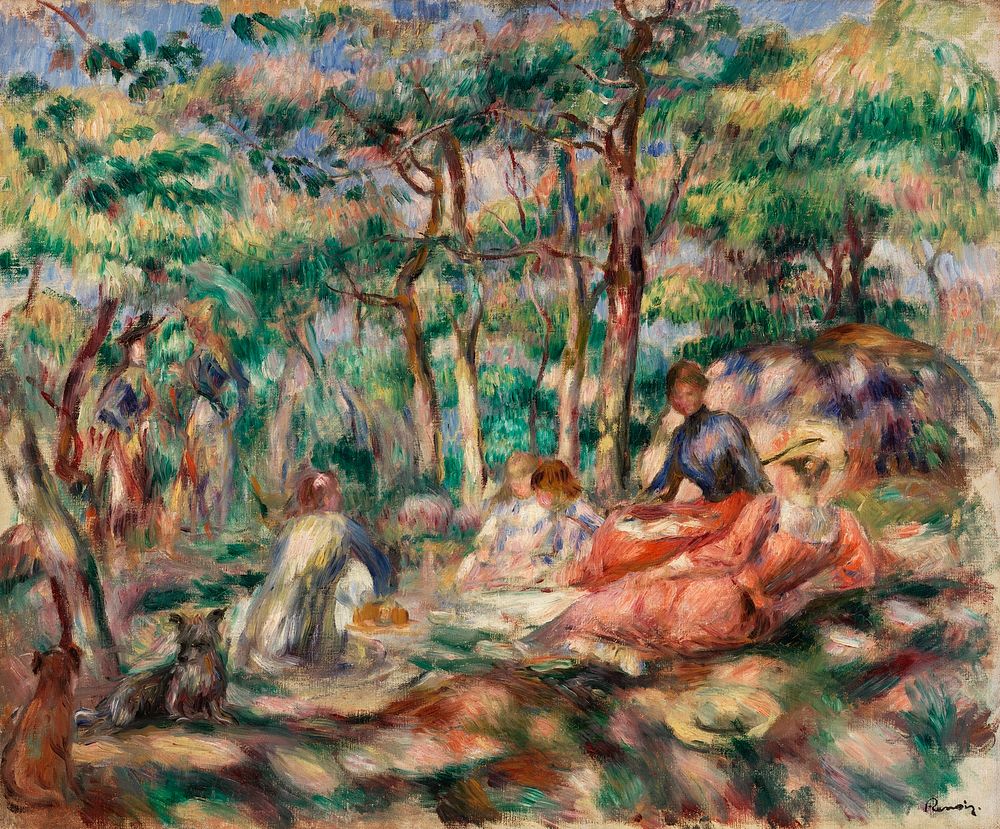 Picnic (Le D&eacute;jeuner sur l'herbe) (1893) by Pierre-Auguste Renoir. Original from Barnes Foundation. Digitally enhanced…