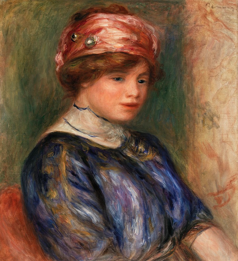 Young Woman in Blue, Bust (Jeune femme en corsage bleu, buste) (1911) by Pierre-Auguste Renoir. Original from Barnes…