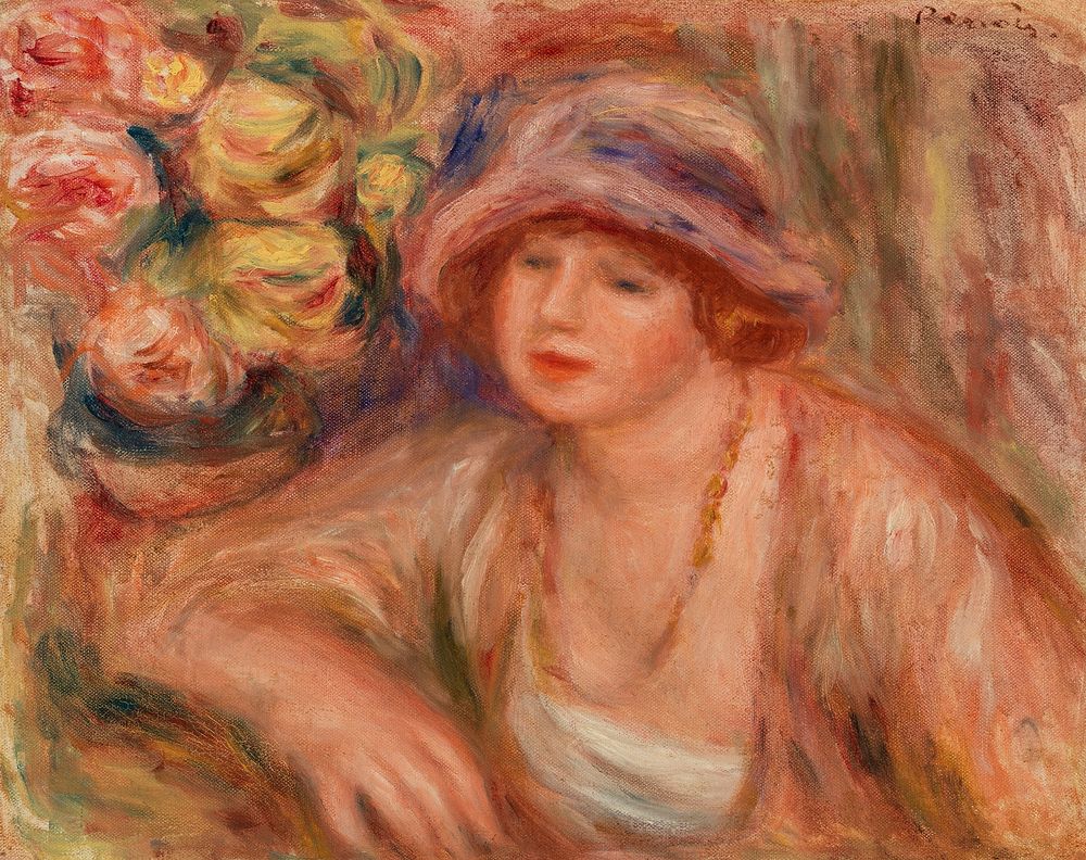 Woman Leaning (Femme accoud&eacute;e) (1918) by Pierre-Auguste Renoir. Original from Barnes Foundation. Digitally enhanced…