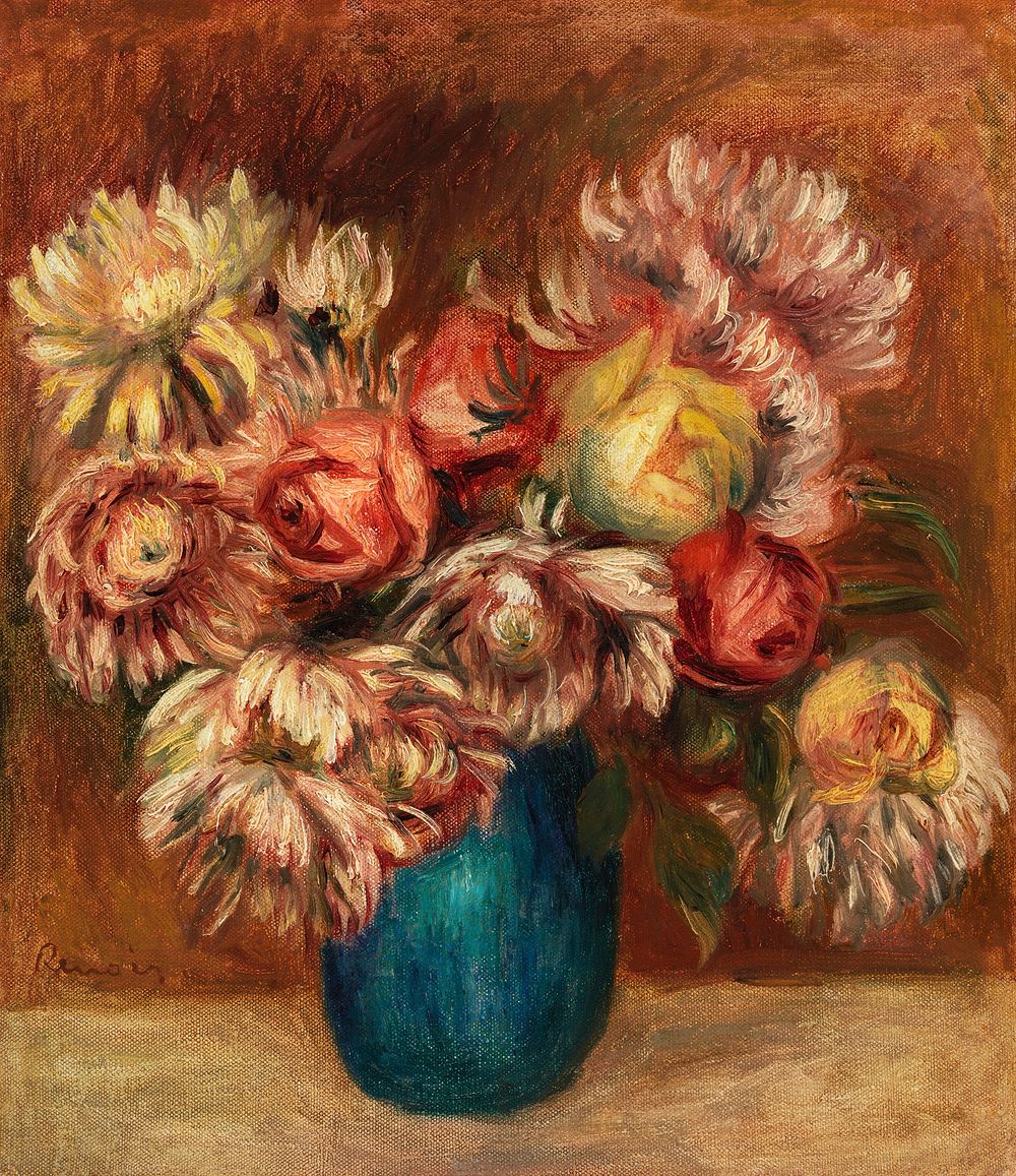Flowers in a Green Vase (Fleurs dans un vase vert) (1912) by Pierre-Auguste Renoir. Original from Barnes Foundation.…
