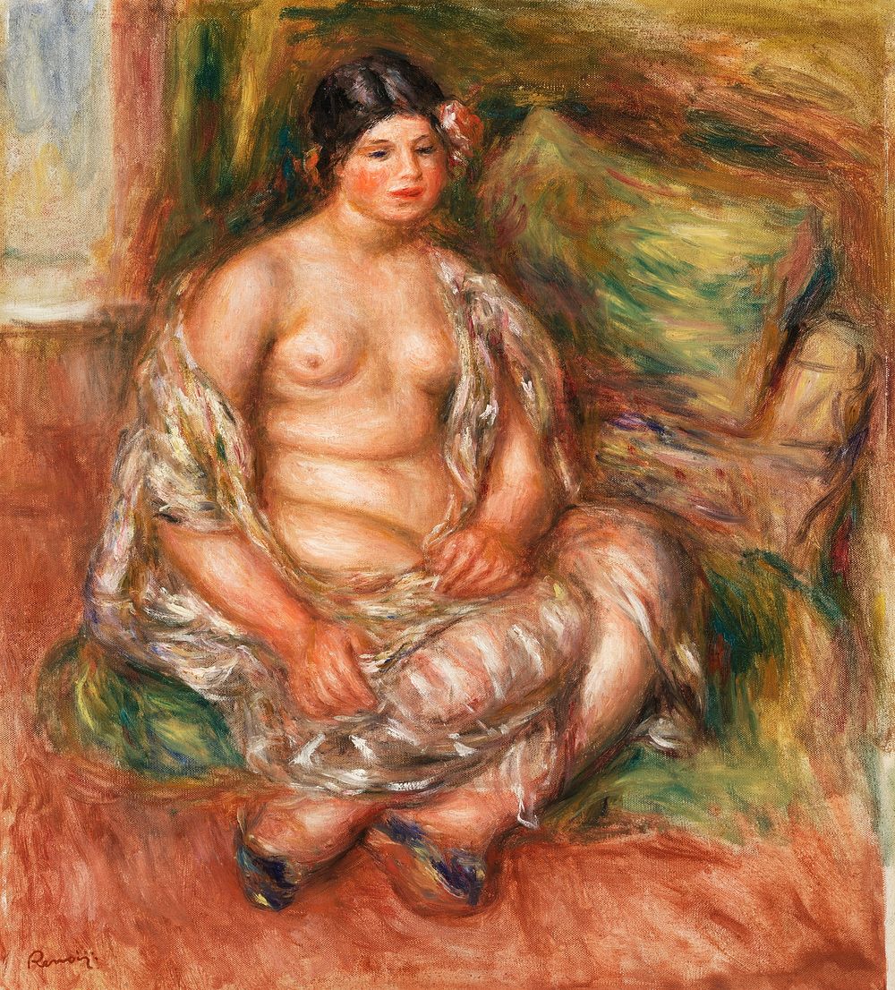 Seated Odalisque (Odalisque assise) (1918) by Pierre-Auguste Renoir. Original from Barnes Foundation. Digitally enhanced by…
