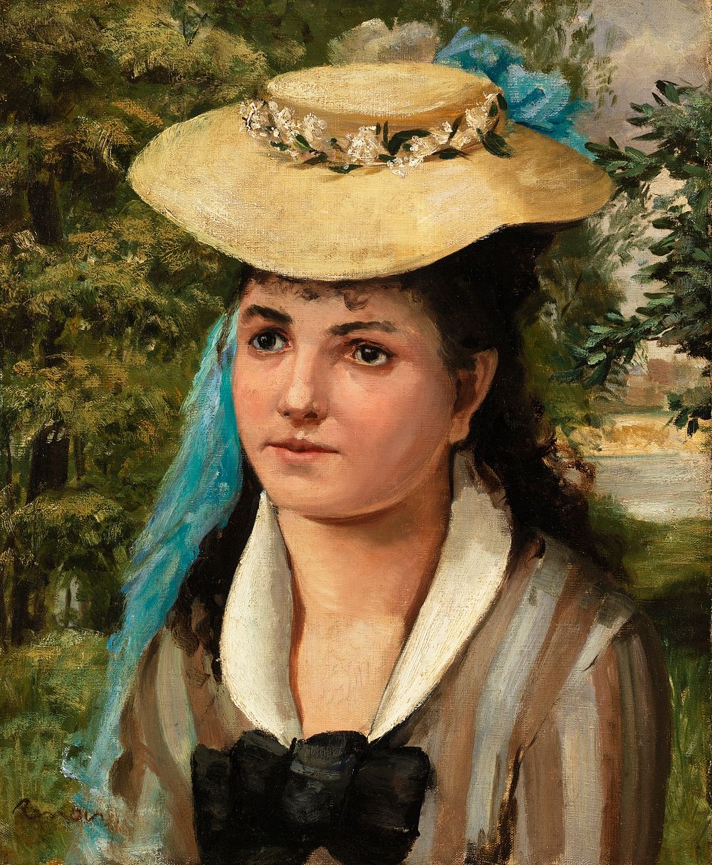 Lise in a Straw Hat (Jeune fille au chapeau de paille) (1866) by Pierre-Auguste Renoir. Original from Barnes Foundation.…
