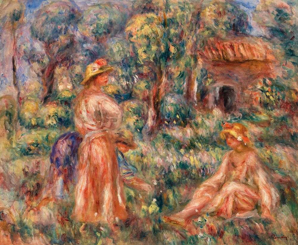 Girls in a Landscape (Jeunes filles dans un paysage) (1918) by Pierre-Auguste Renoir. Original from Barnes Foundation.…