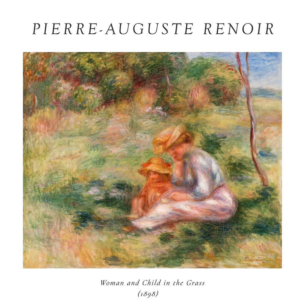 Auguste Renoir art print, famous painting, Woman and Child in the Grass