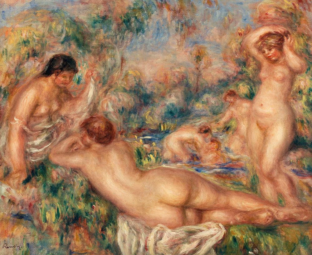 Bathers (Baigneuses) (1918) by Pierre-Auguste Renoir. Original from Barnes Foundation. Digitally enhanced by rawpixel.