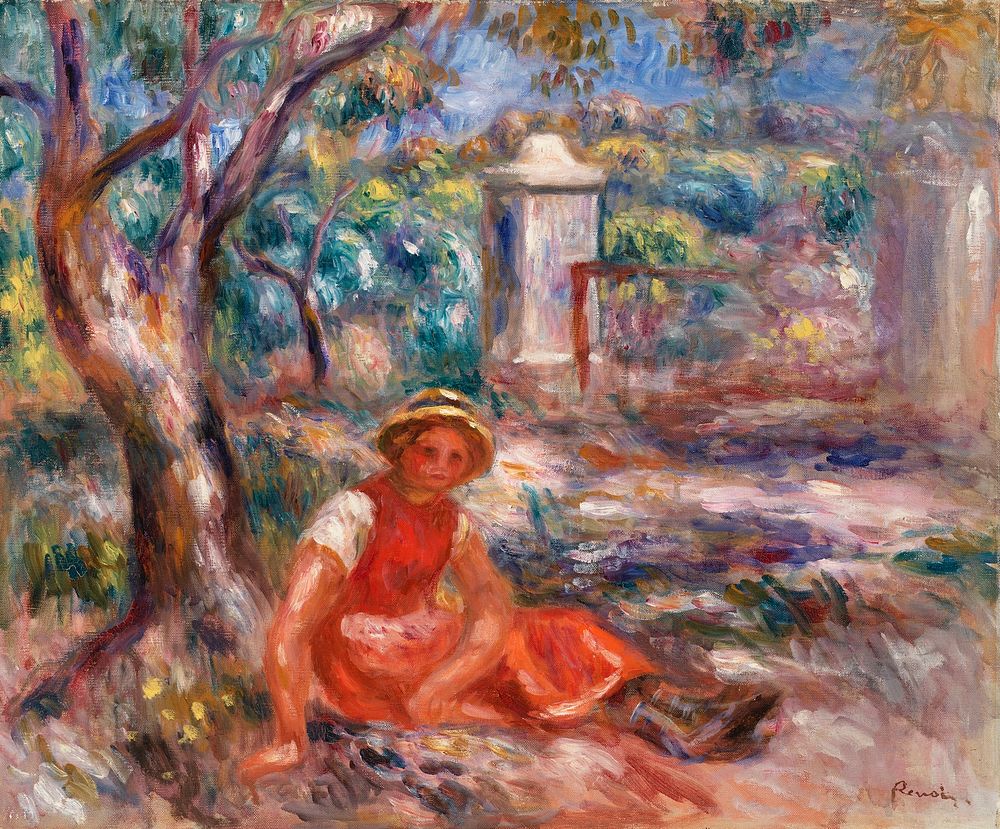 Girl at the Foot of a Tree (Fillette au pied d'un arbre) (1914) by Pierre-Auguste Renoir. Original from Barnes Foundation.…